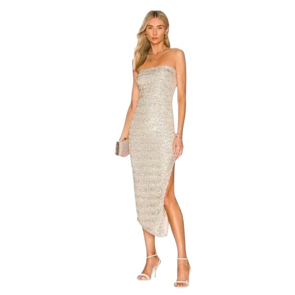 House of Harlow Sequin Dress Strapless‎ Bodycon Cocktail Party Midi Size M